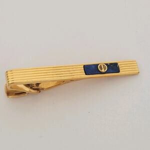 Dunhill Vintage Lapis Lazuli Striped Tie Clasp Clip Bar Gold Retro Vintage Logo